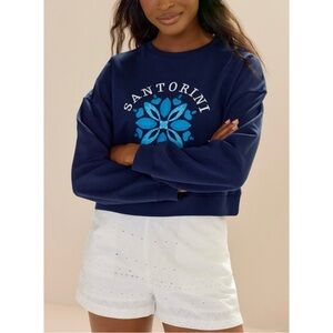 Francesca’s Santorini Cropped Long Sleeve Sweatshirt Navy Blue Greece Size Small